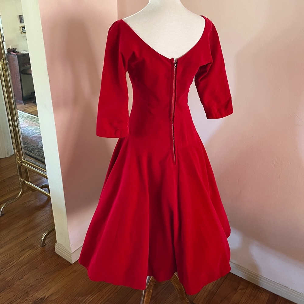 1950s red velvet party dress